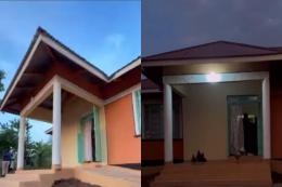 Photocollage of the modern house of Albert Ojwang's parents.